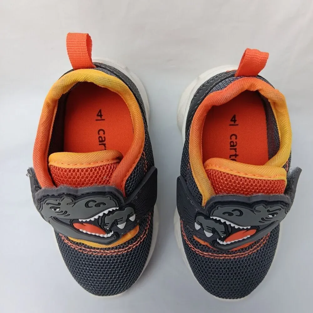 Carters Toddler Boys Dinosaur T-Rex Sneakers Sz 4M Gray Lighted Easy on Shoe
